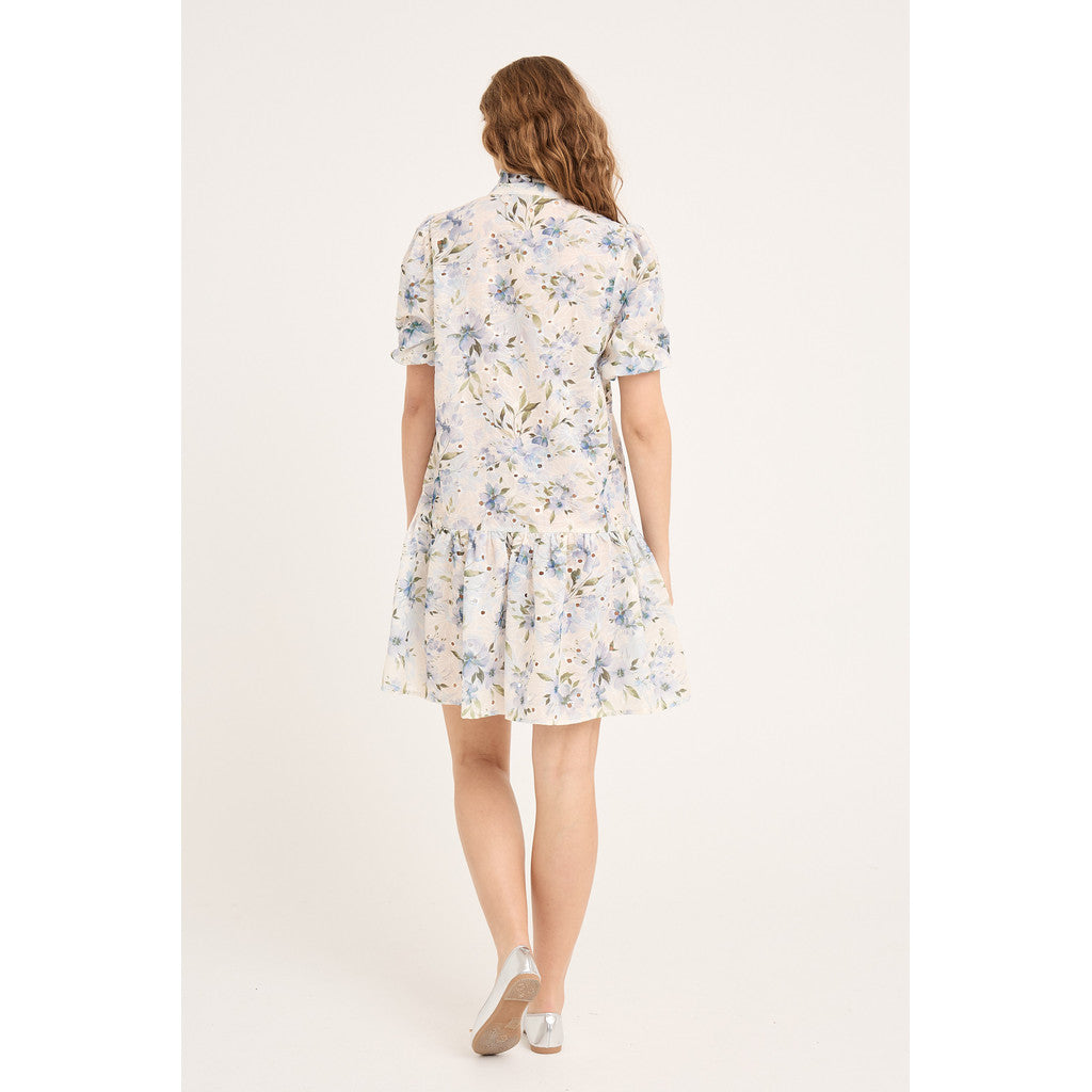 Grete S/S Dress - Vit/Blå