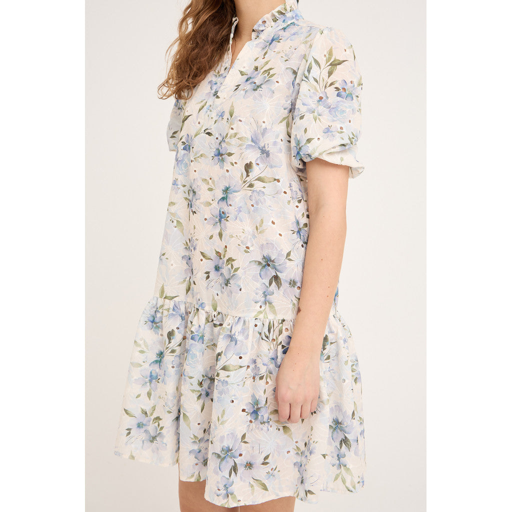 Grete S/S Dress - Vit/Blå