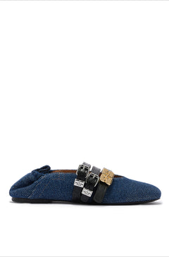 Sue Triple Ballerina Denim Fringed - Dark Blue Vintage