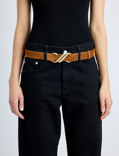 Monogram Belt in Soft Suede - Saddle