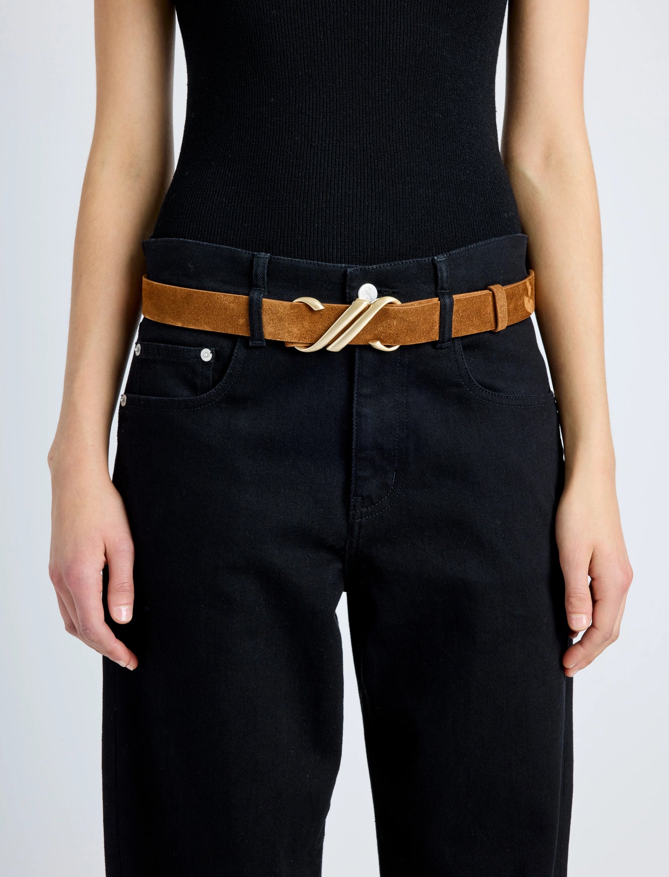Monogram Belt in Soft Suede - Saddle