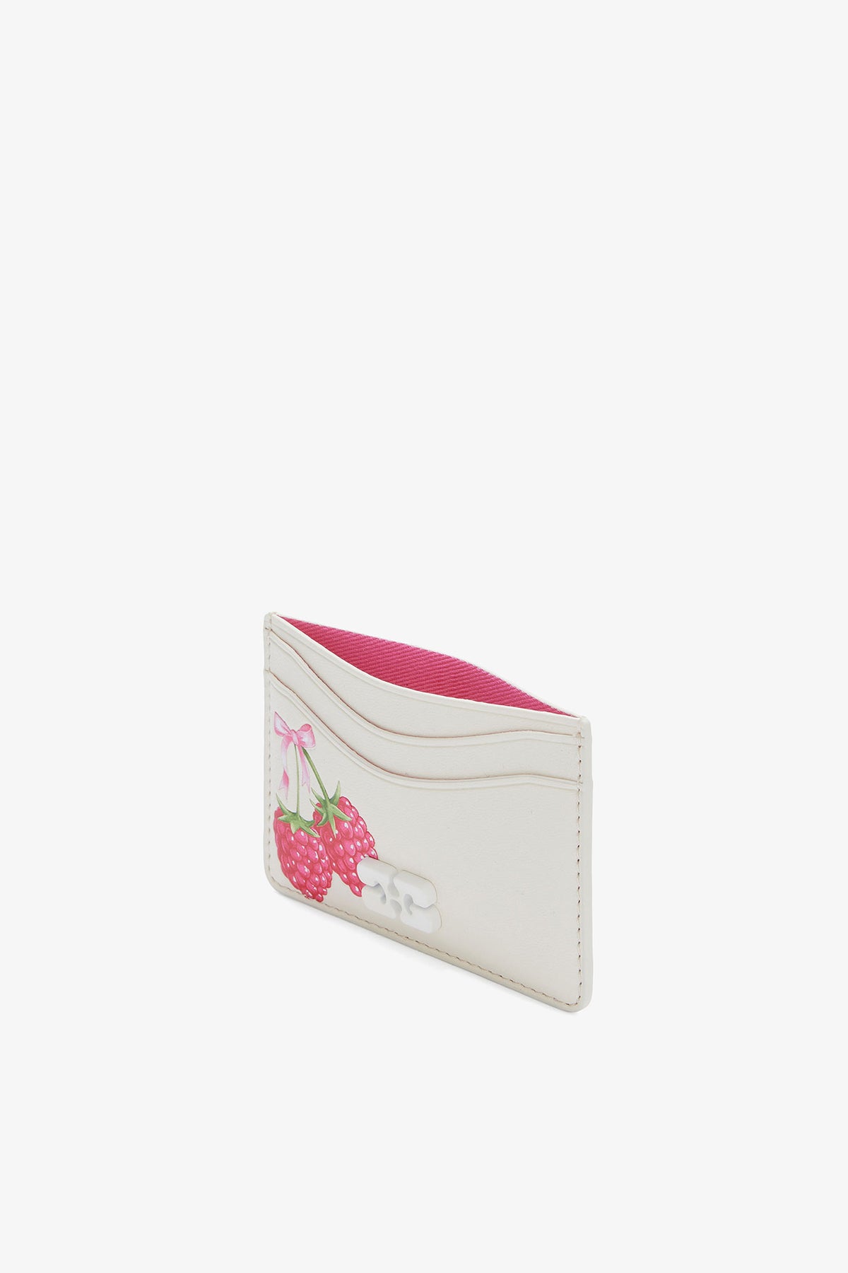 Bou Korthållare med Flap Raspberry Print - Egret