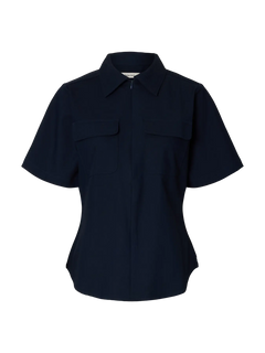 Tora Slim SS Zip Shirt B - Dark Sapphire