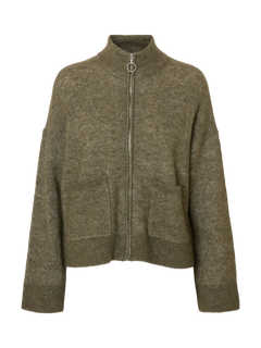 Sia Ras Ls Knit Zipper Cardigan - Vetiver Melange