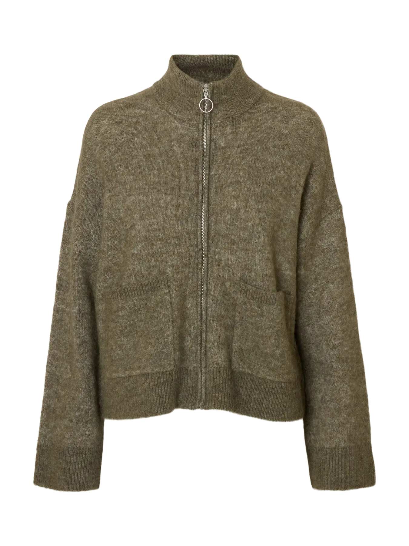 Sia Ras Ls Knit Zipper Cardigan - Vetiver Melange