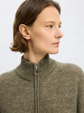 Sia Ras Ls Knit Zipper Cardigan - Vetiver Melange
