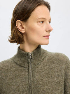 Sia Ras Ls Knit Zipper Cardigan - Vetiver Melange
