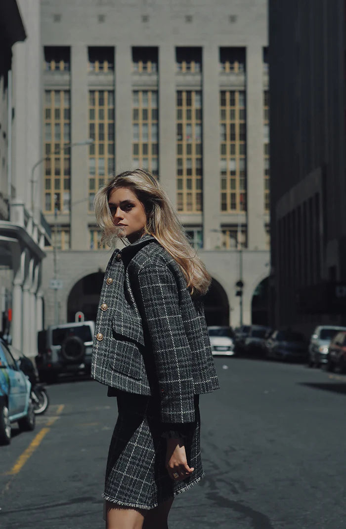 Becky Checked Jacket - Grey Mel Check