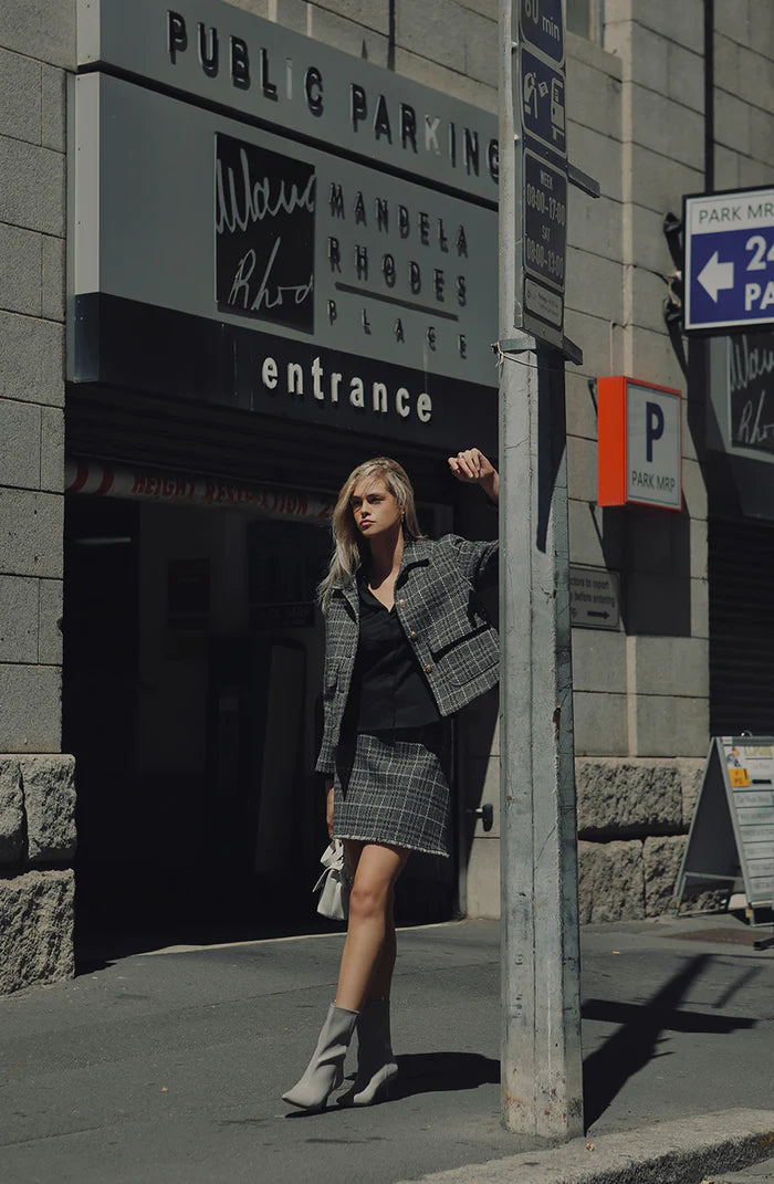Becky Checked Jacket - Grey Mel Check