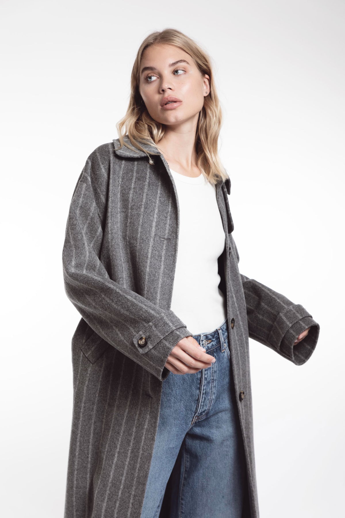 Amelia Coat - Dark Grey Stripe