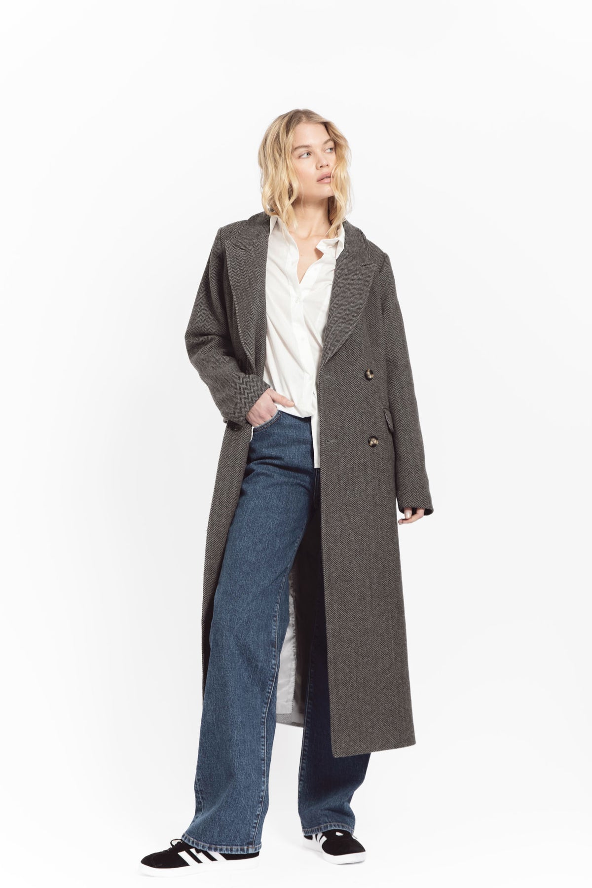 Alessandra Coat - Grey Herringbone
