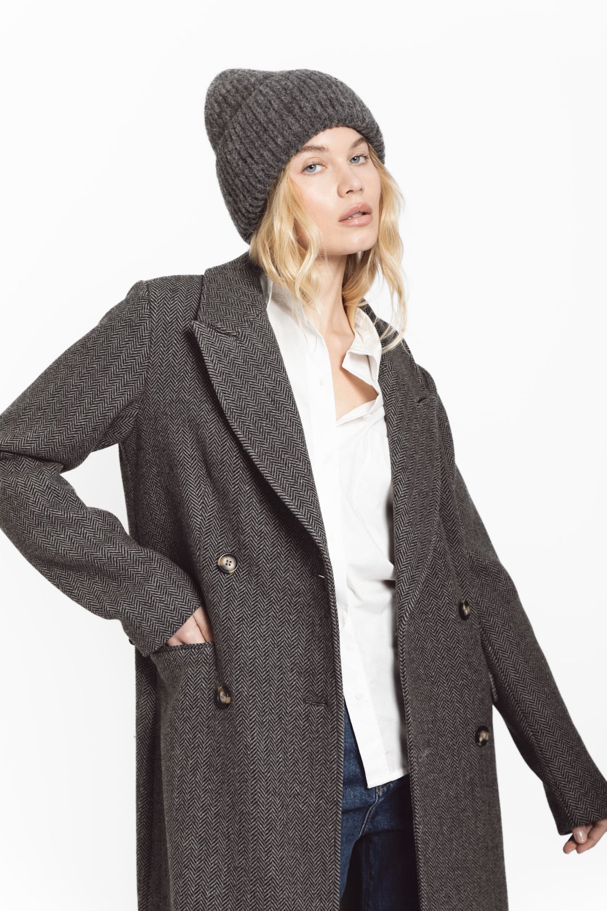 Alessandra Coat - Grey Herringbone