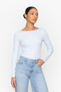 Petronella Rib Boatneck - Ljusblå