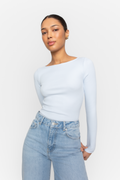 Petronella Rib Boatneck - Ljusblå