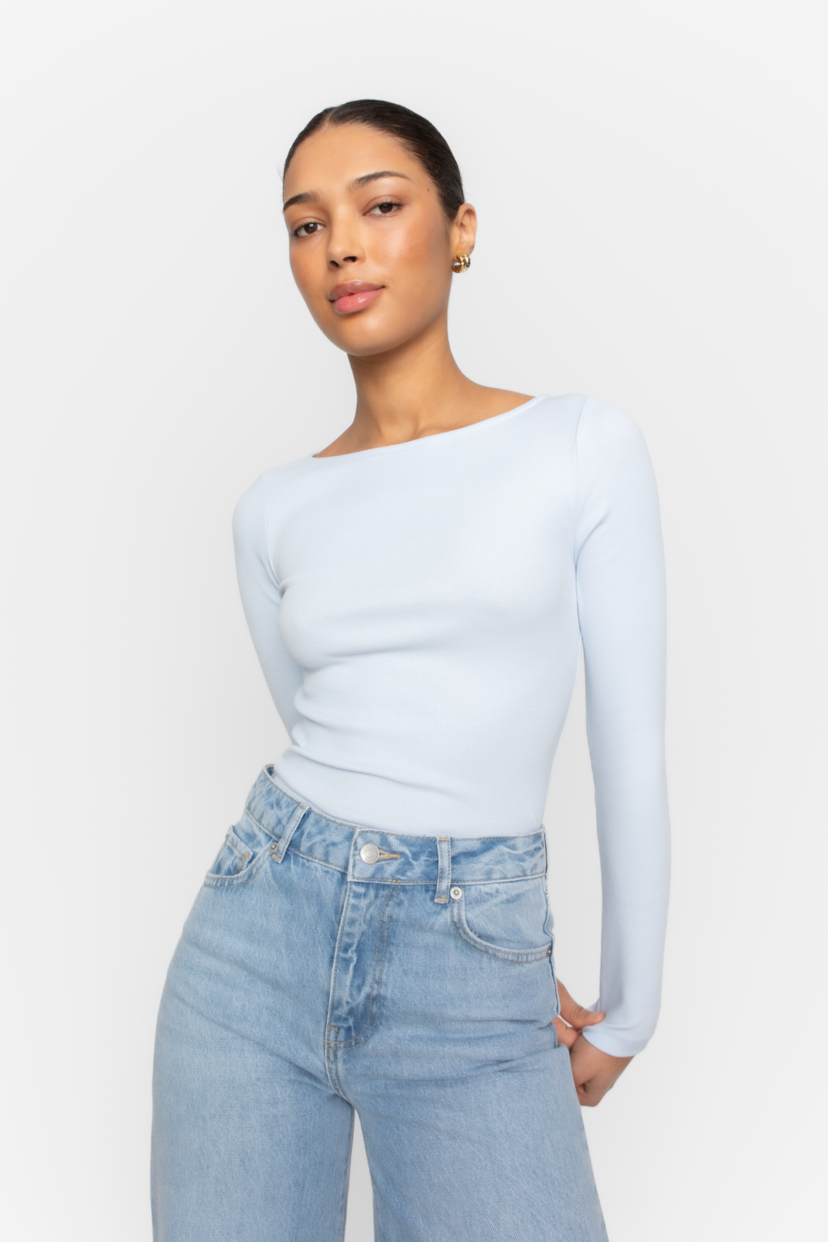 Petronella Rib Boatneck - Ljusblå