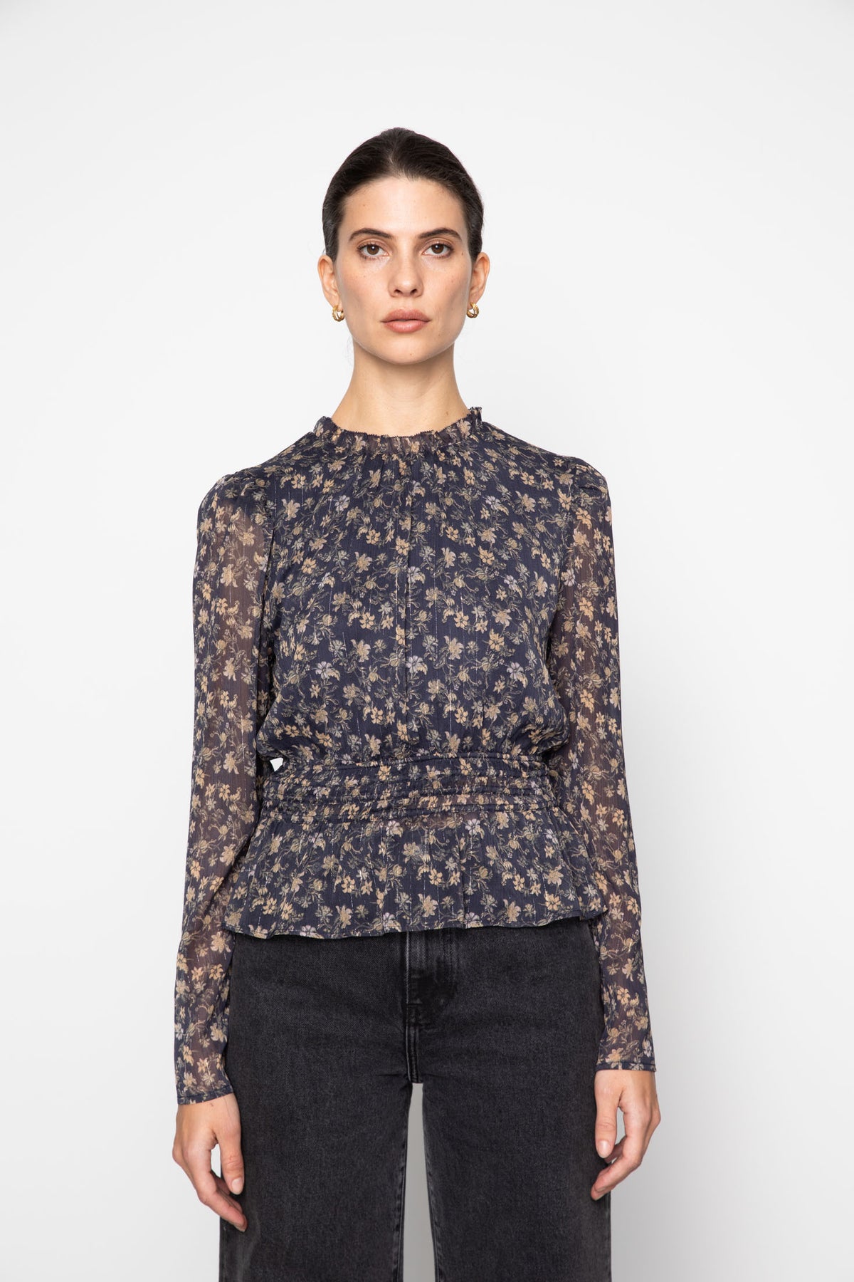 Dina Blouse - Navy Dahlia Print