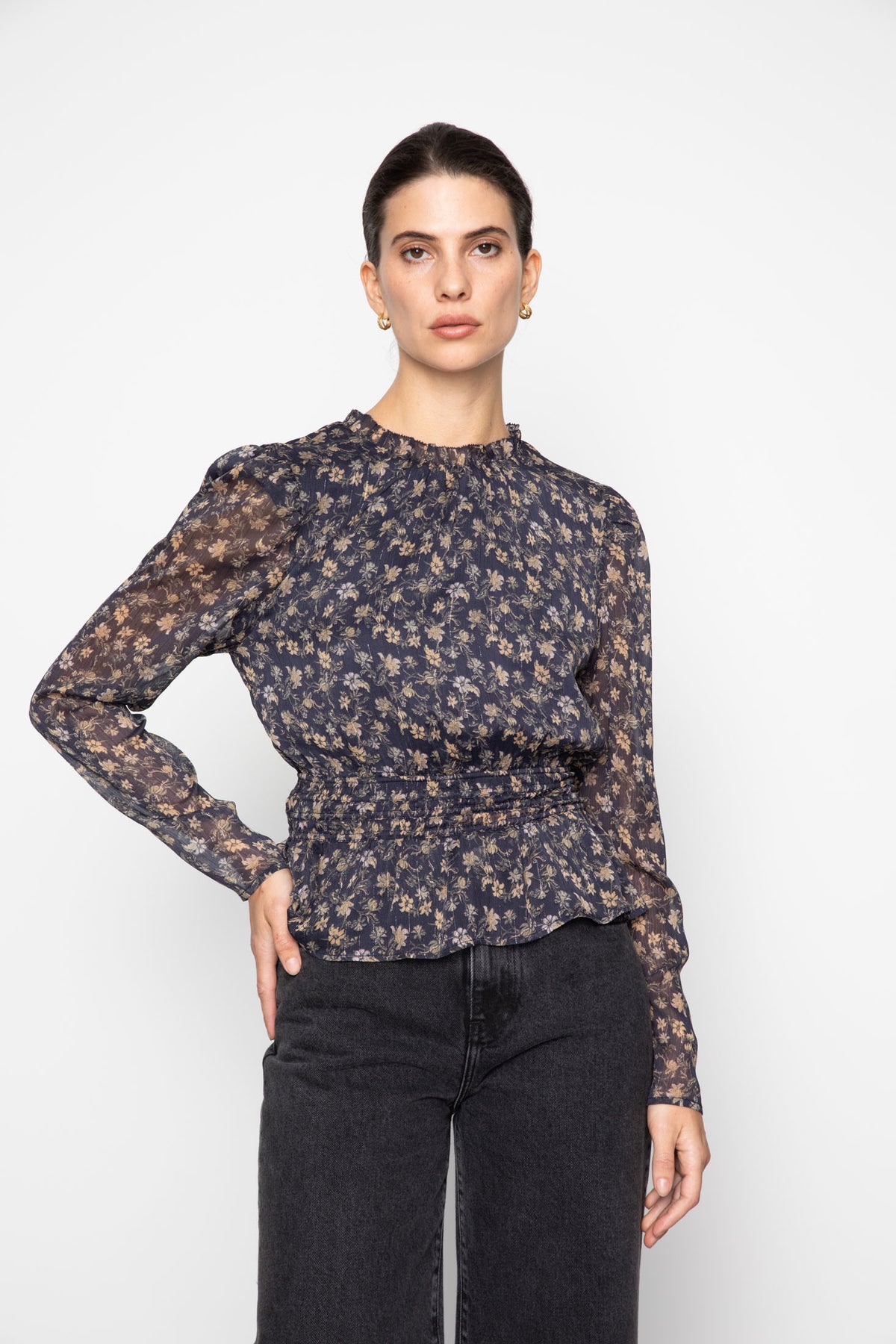 Dina Blouse - Navy Dahlia Print