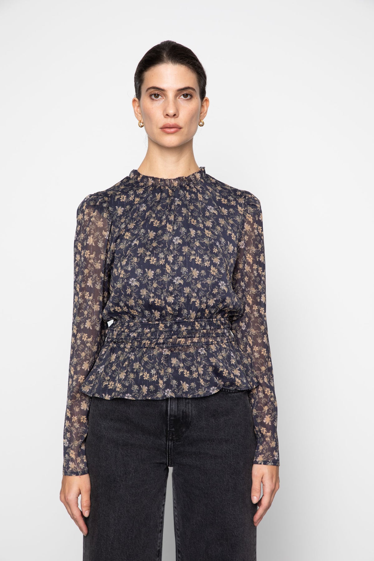 Dina Blouse - Navy Dahlia Print