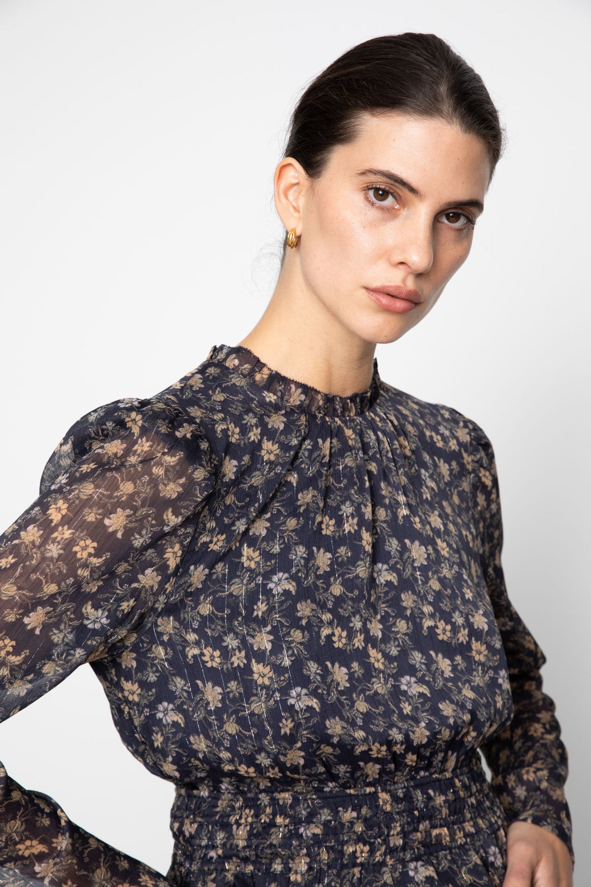 Dina Blouse - Navy Dahlia Print