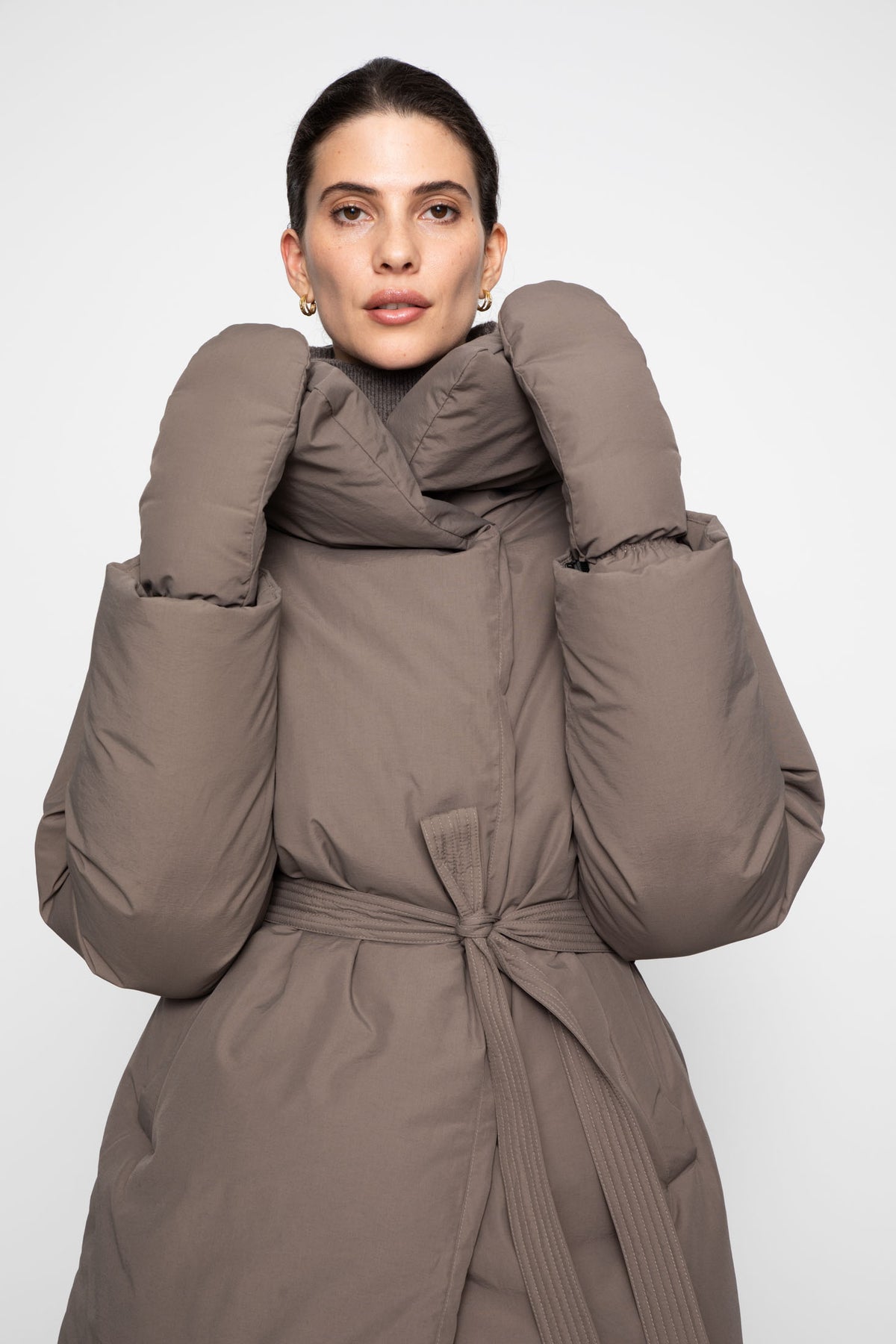 Olina Down Mittens - Dark Taupe