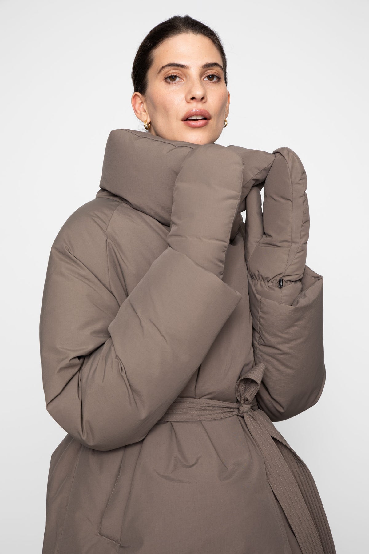 Olina Down Mittens - Dark Taupe