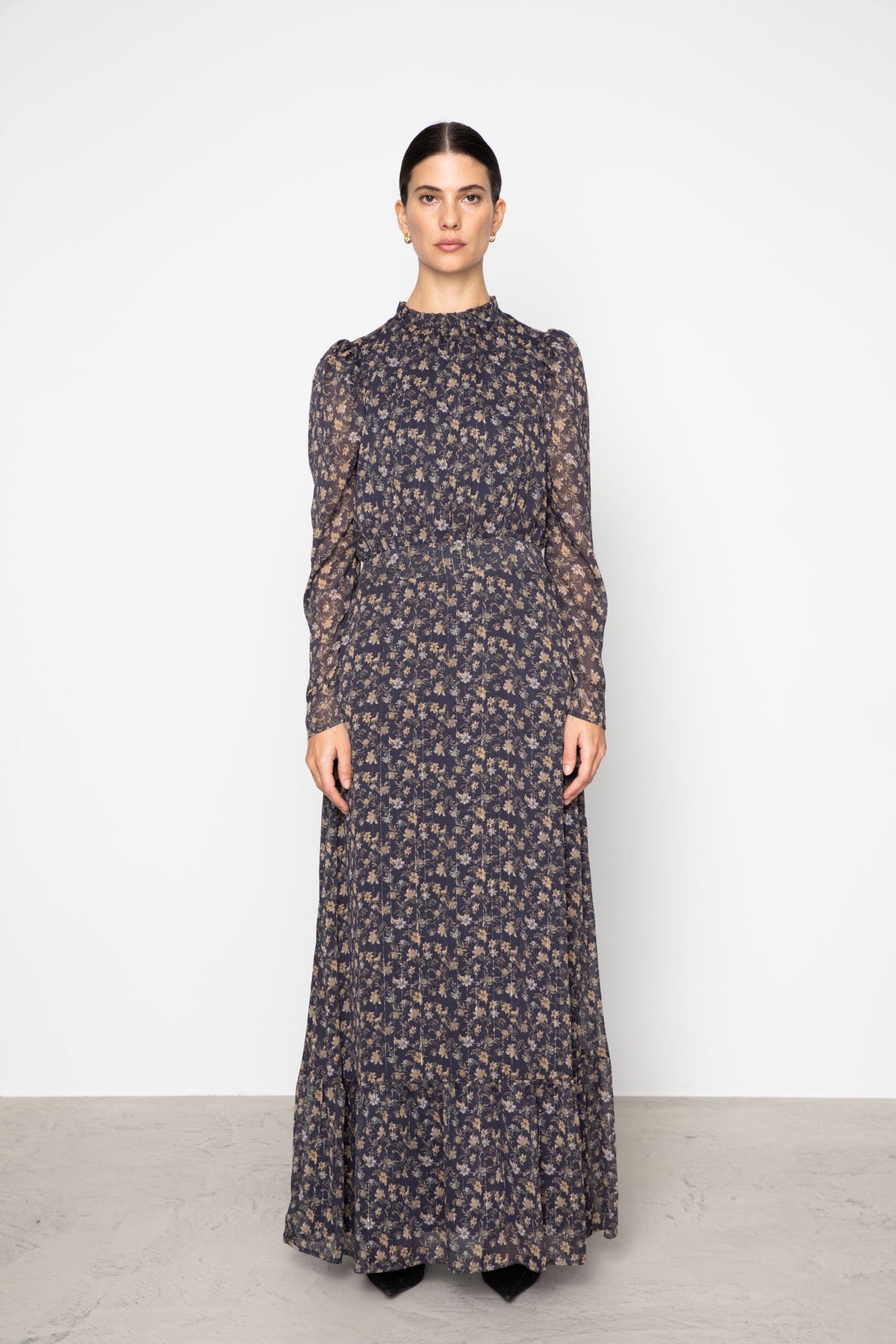 Nora Dress - Navy Dahlia Print