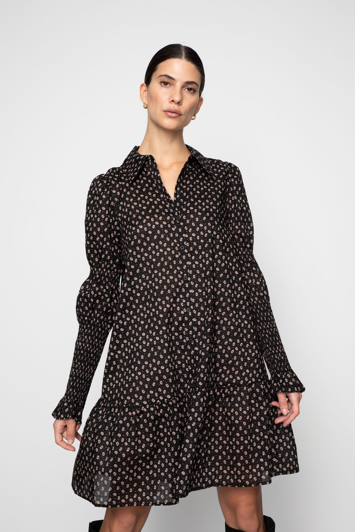 Lara Dress - Taupe Flower Print