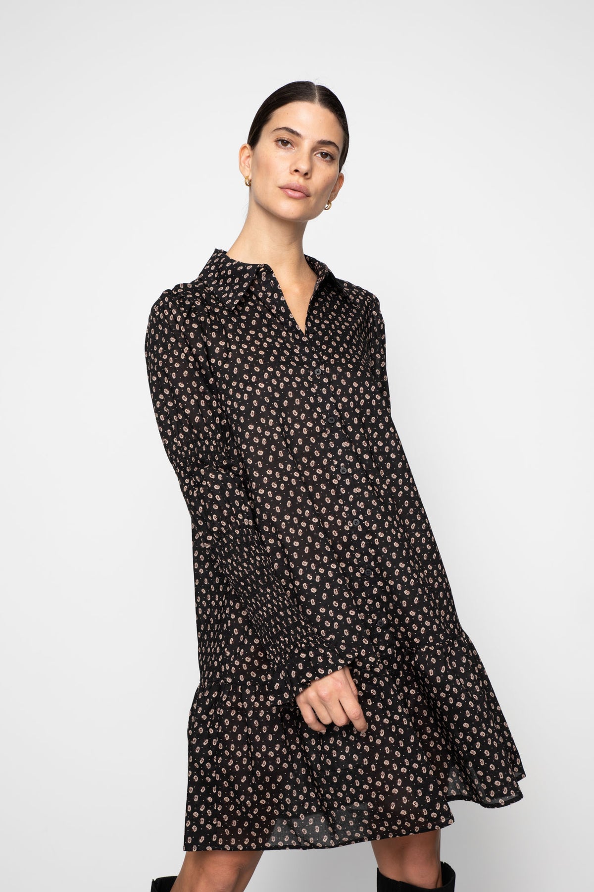 Lara Dress - Taupe Flower Print