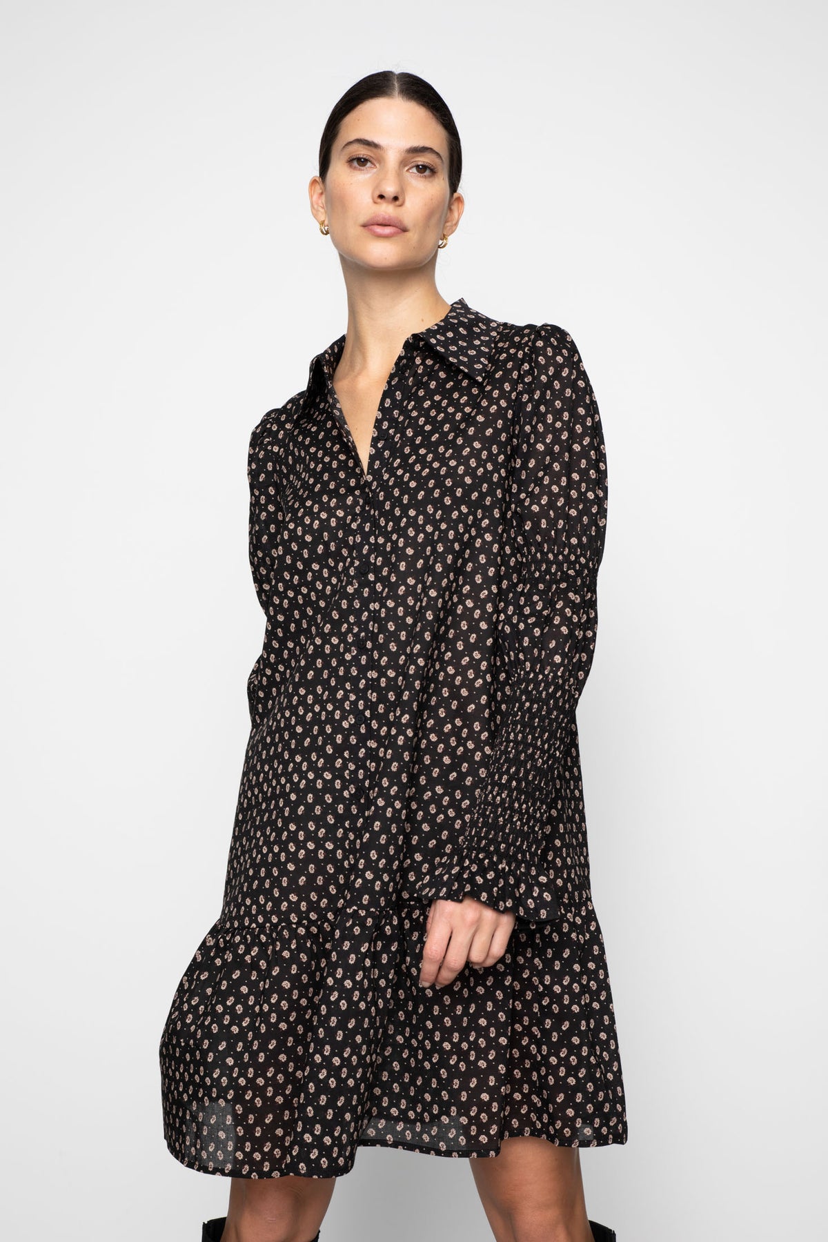 Lara Dress - Taupe Flower Print
