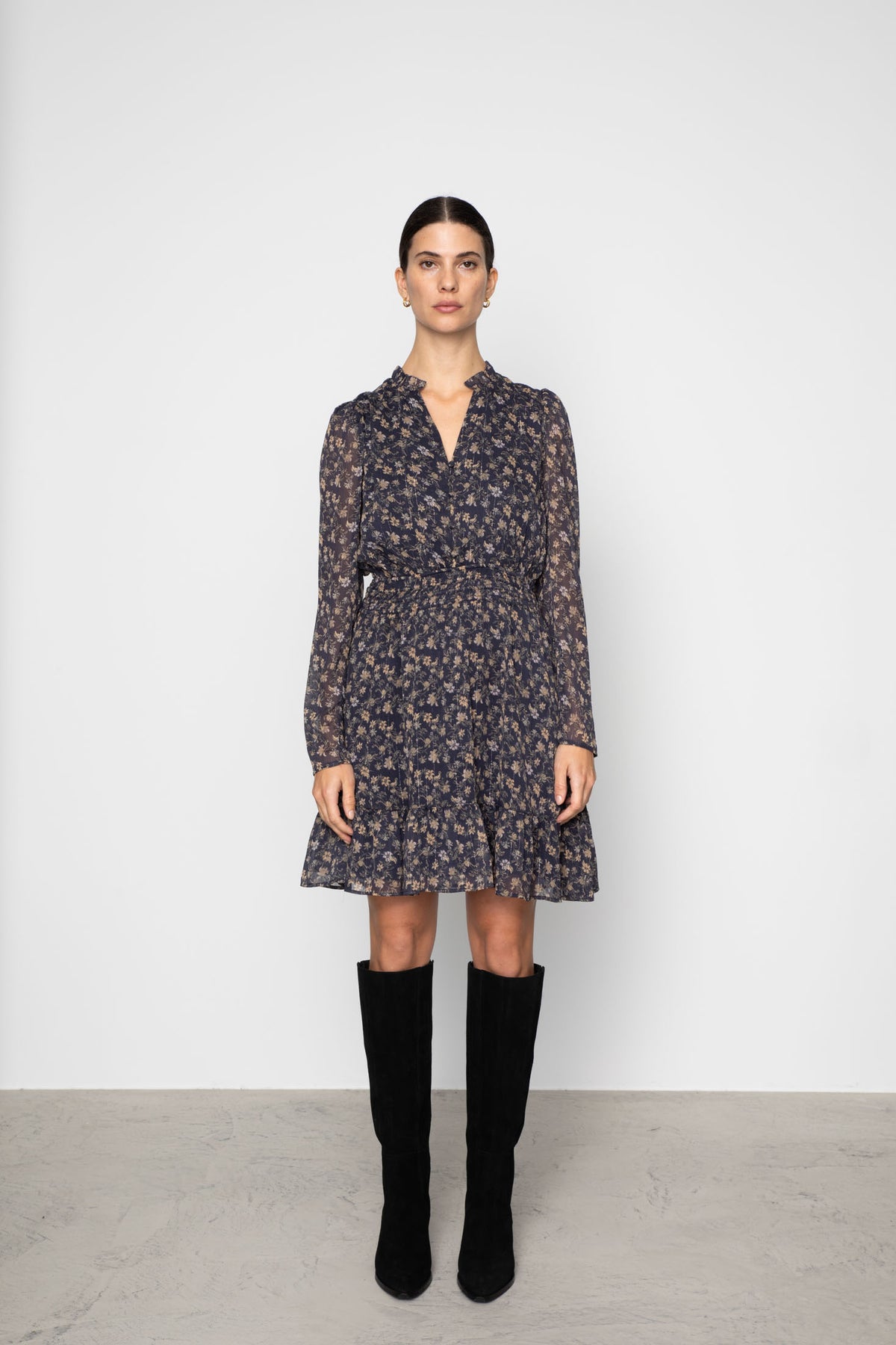 Eira Dress - Navy Dahlia Print