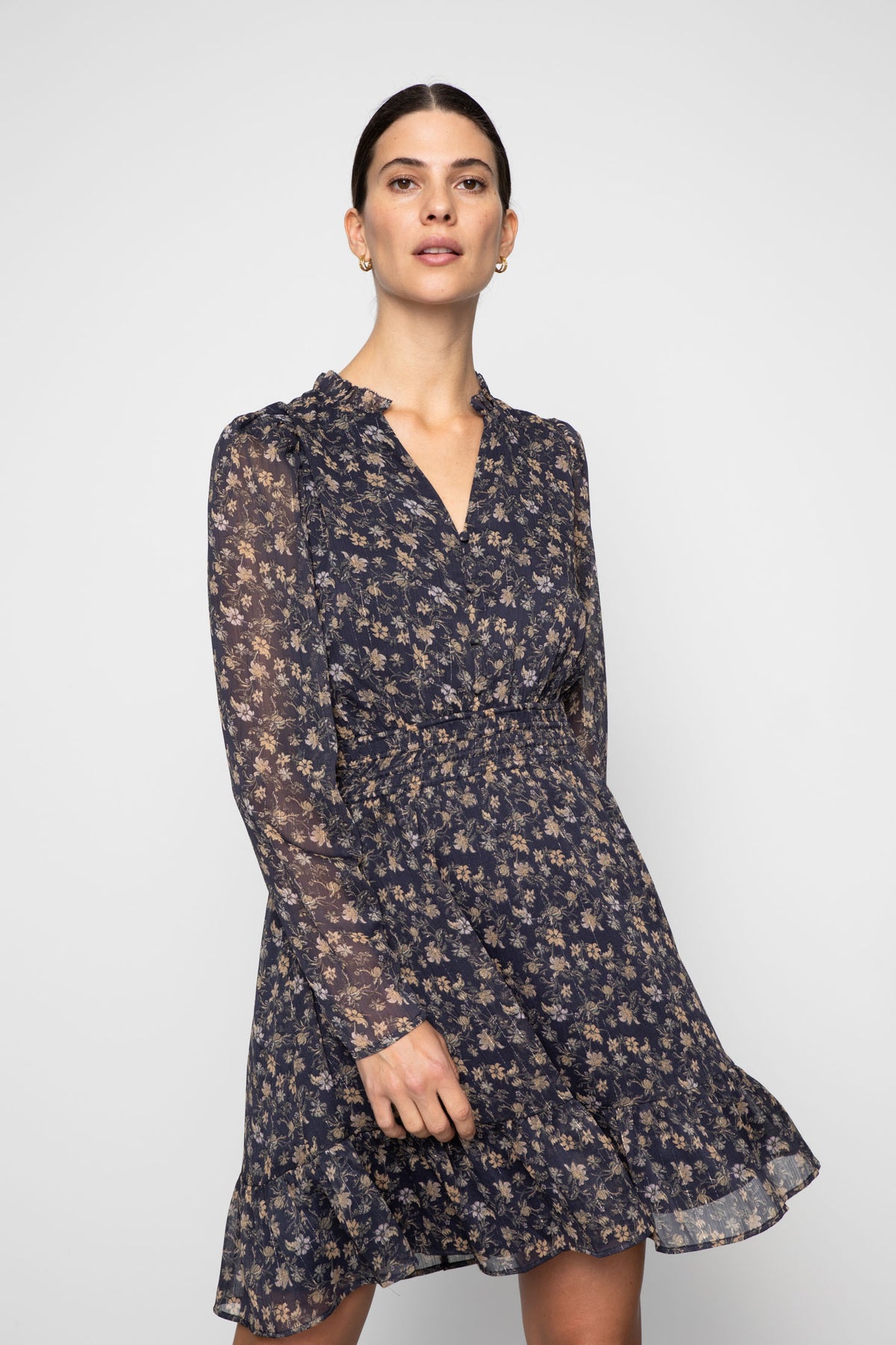 Eira Dress - Navy Dahlia Print