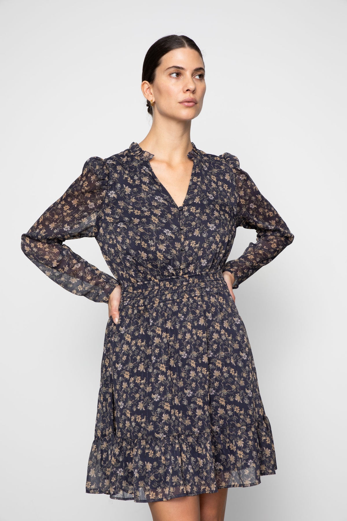 Eira Dress - Navy Dahlia Print