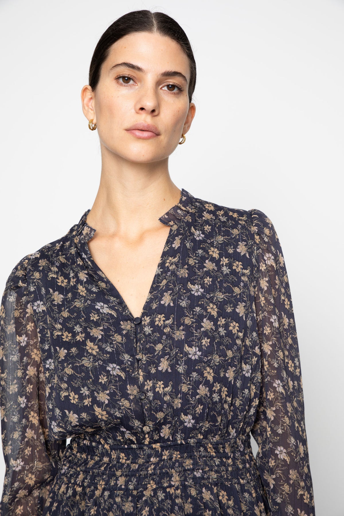 Eira Dress - Navy Dahlia Print