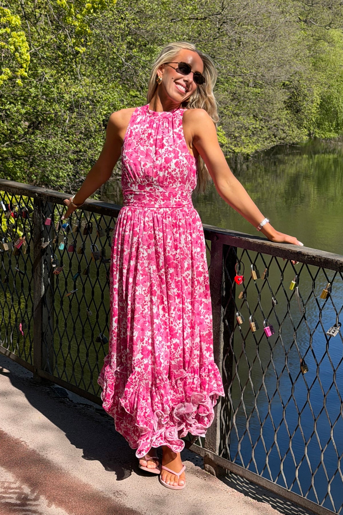 Harriet Chiffon Dress - Rosa Mönster