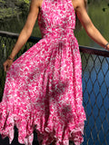 Harriet Chiffon Dress - Rosa Mönster