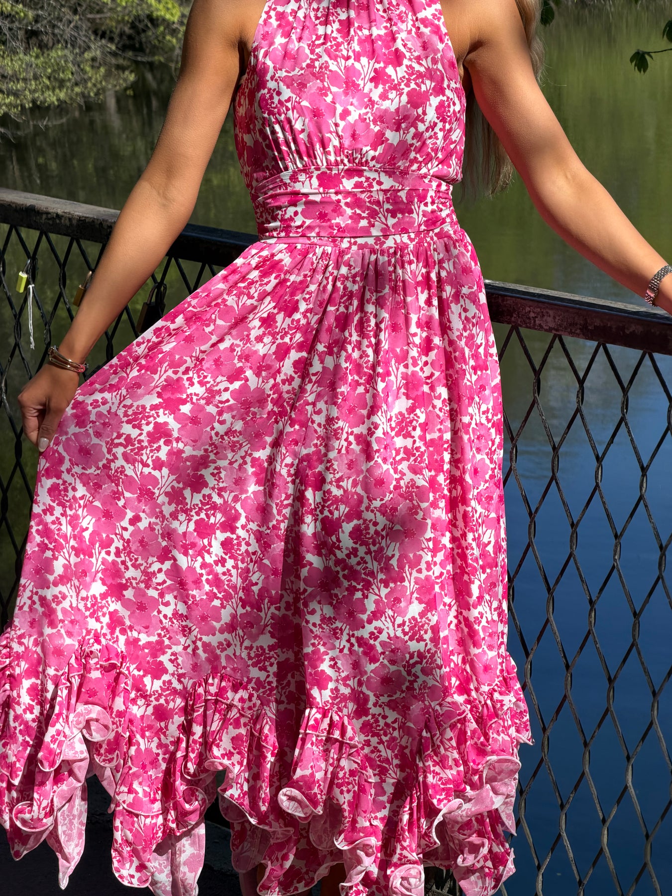 Harriet Chiffon Dress - Rosa Mönster