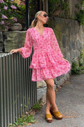Jade Wave Watercolor Dress - Pink