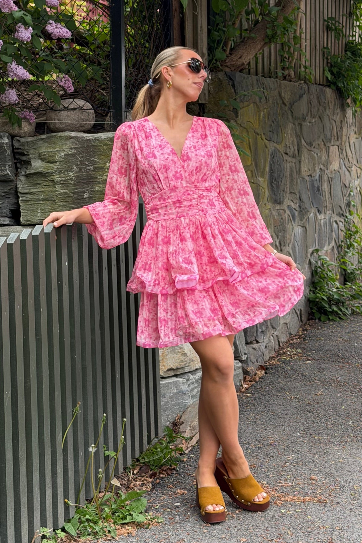 Jade Wave Watercolor Dress - Pink
