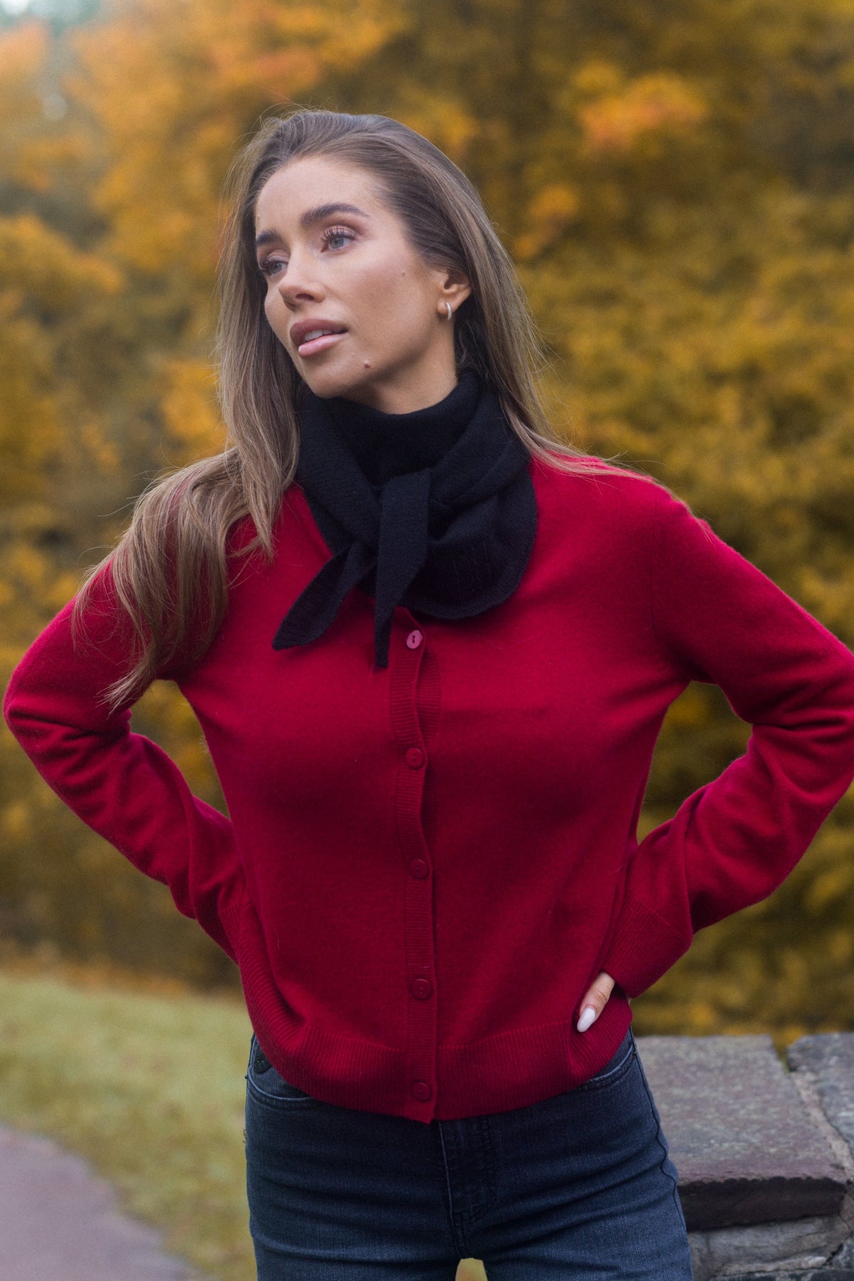 Clara Cashmere Knit Cardigan - Mörkröd