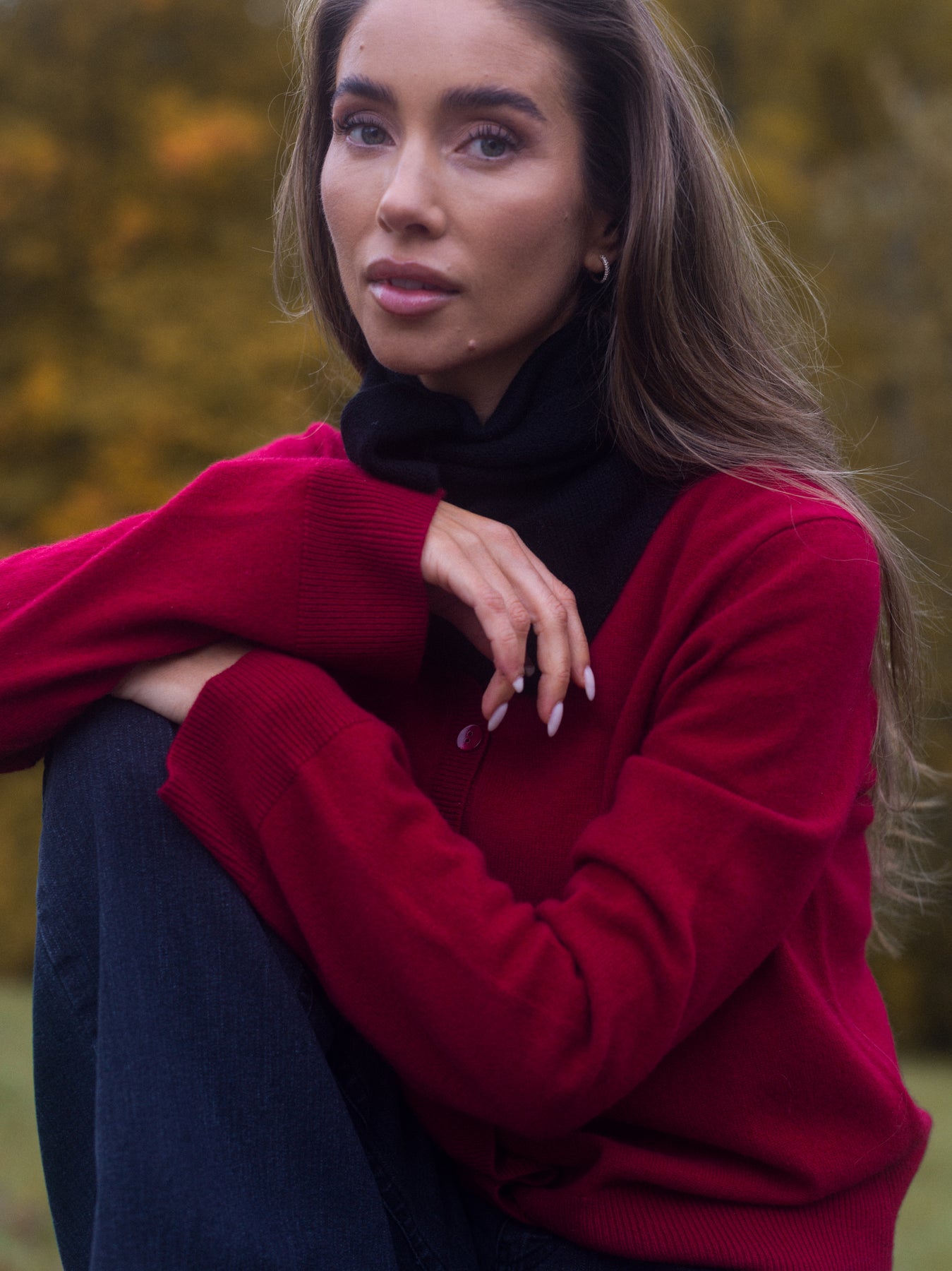 Clara Cashmere Knit Cardigan - Mörkröd