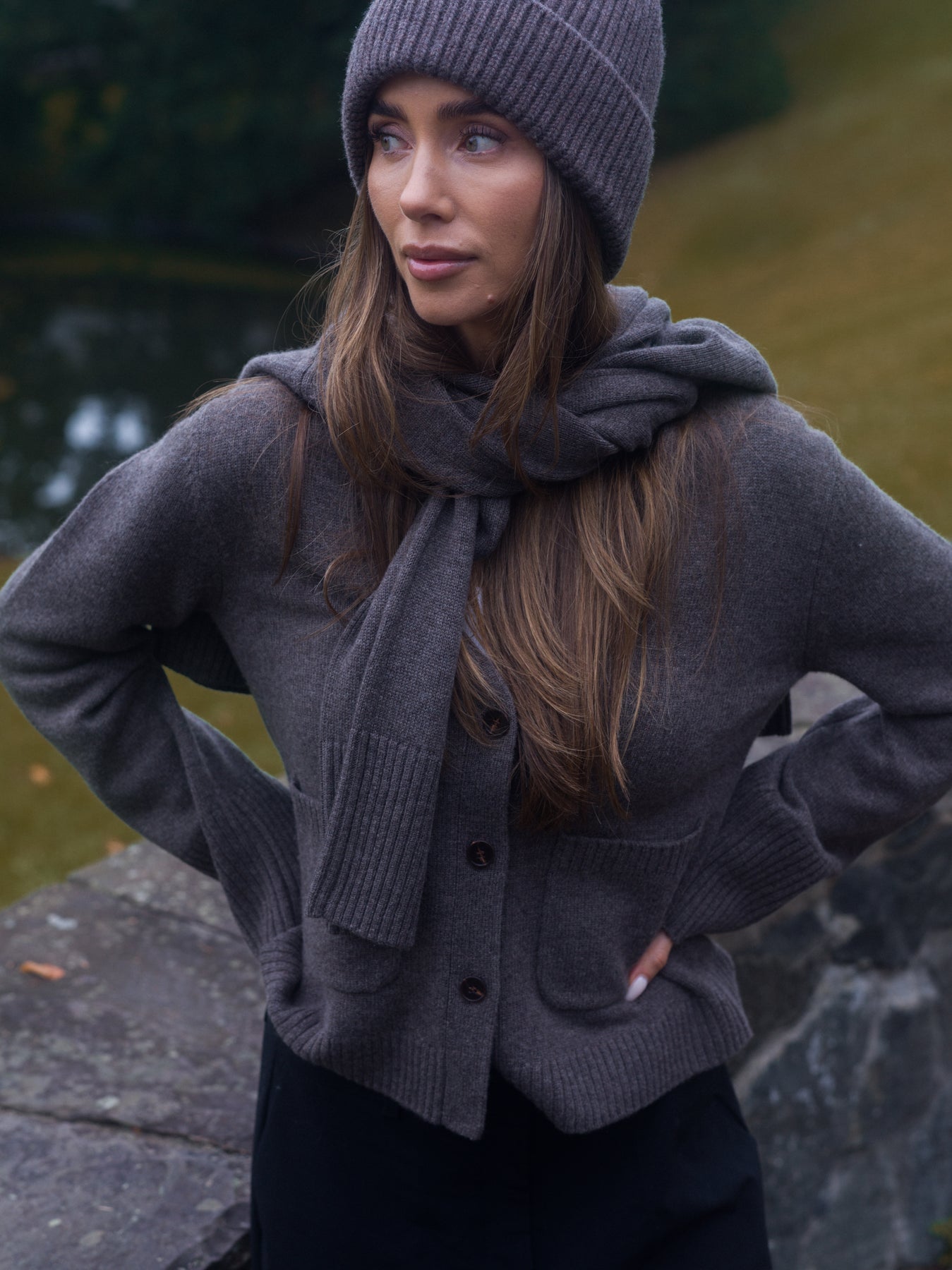 Liz Cashmere Knit Cardigan - Brun Melerad