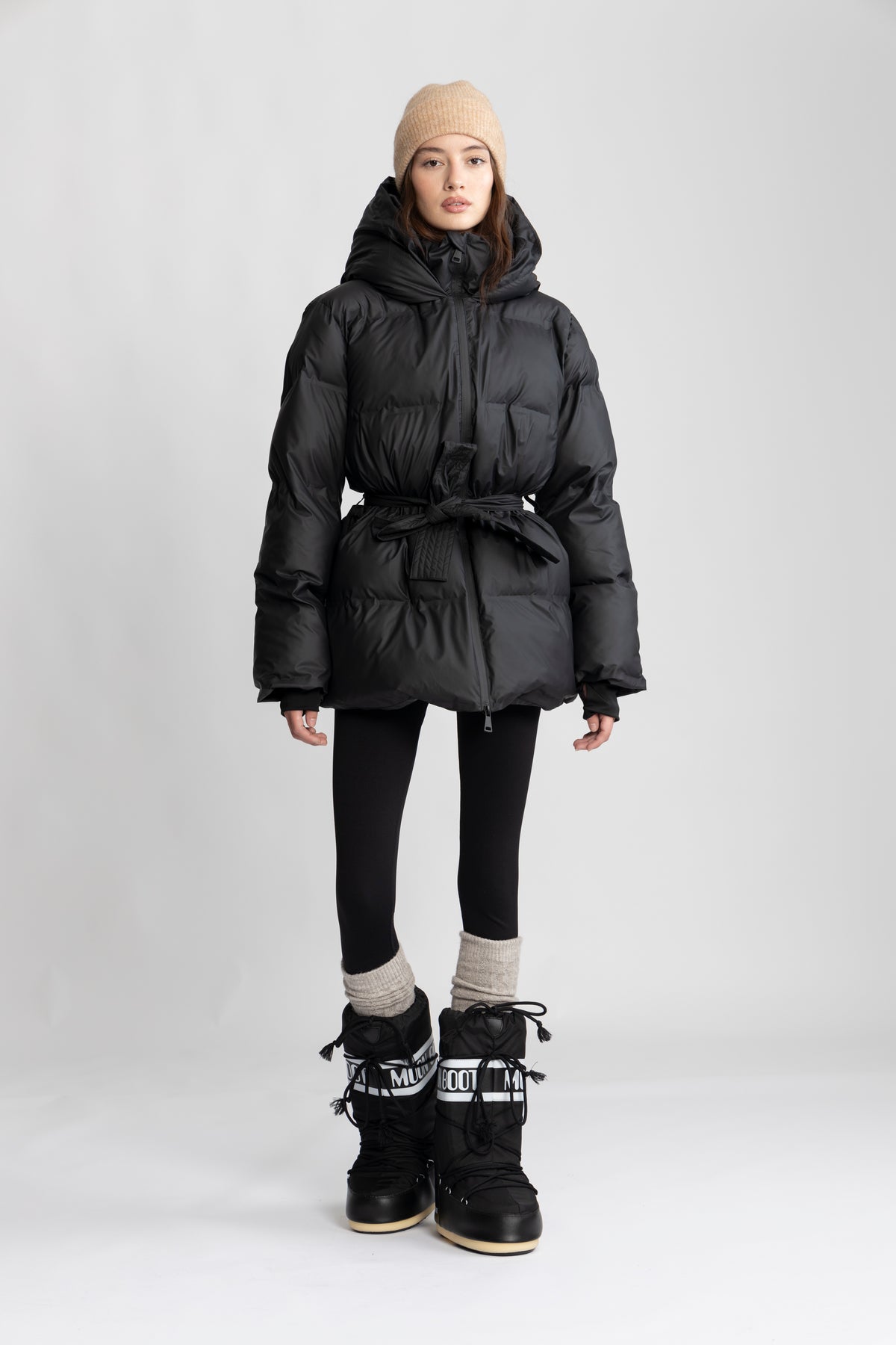 Sonja Belt Puffer Jacket - Black