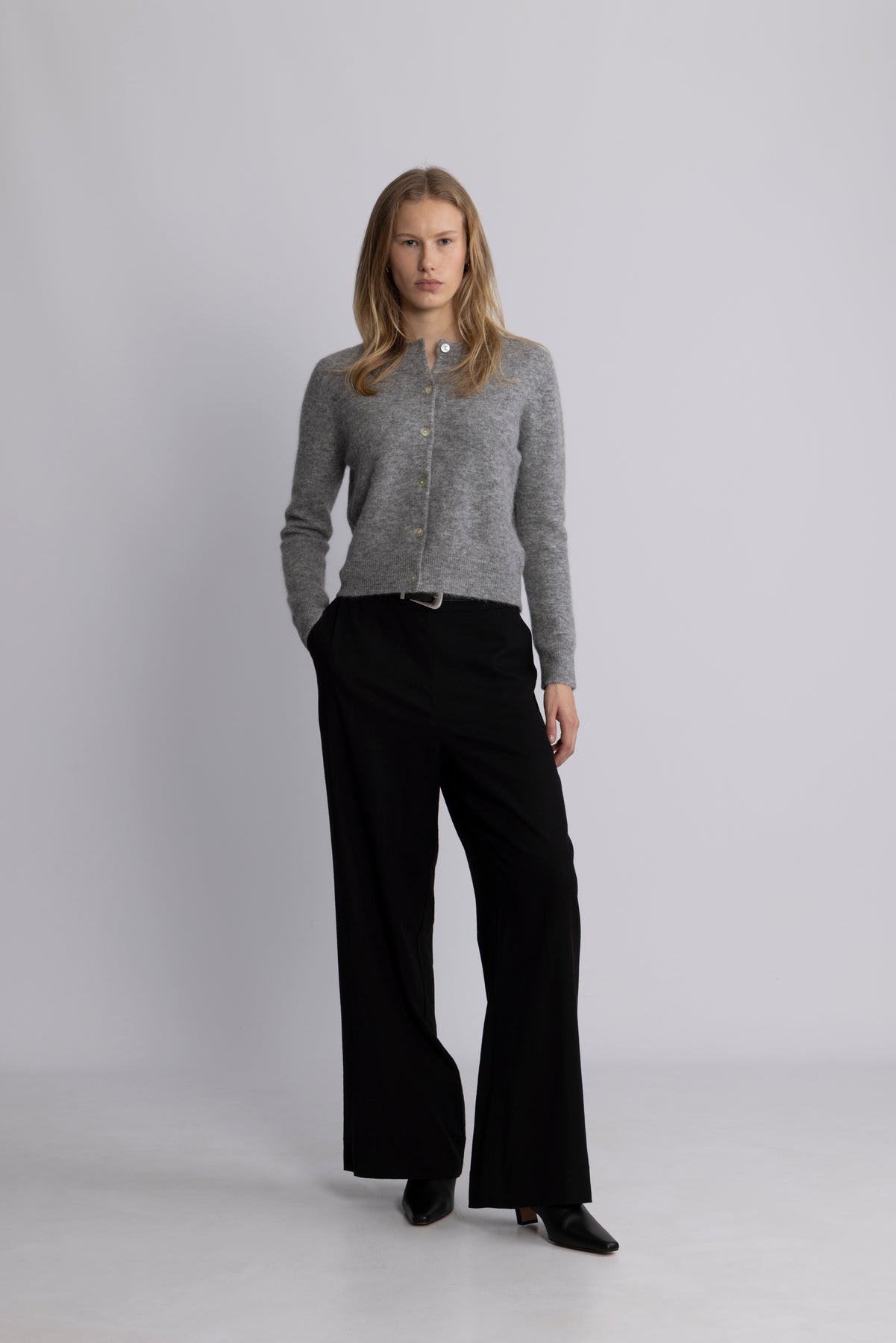 Mina Wool Cardigan - Ljusgrå melange