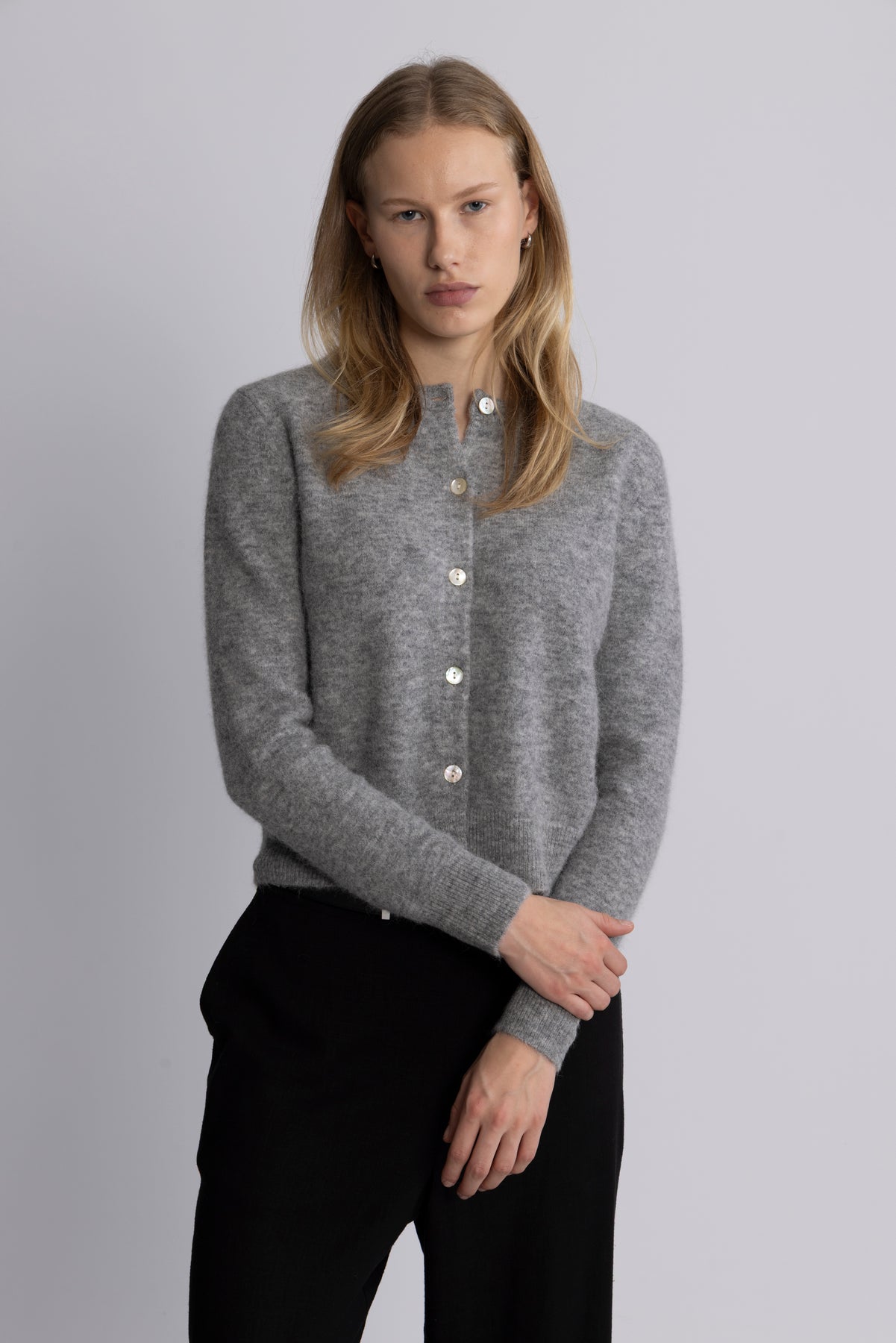 Mina Wool Cardigan - Ljusgrå melange