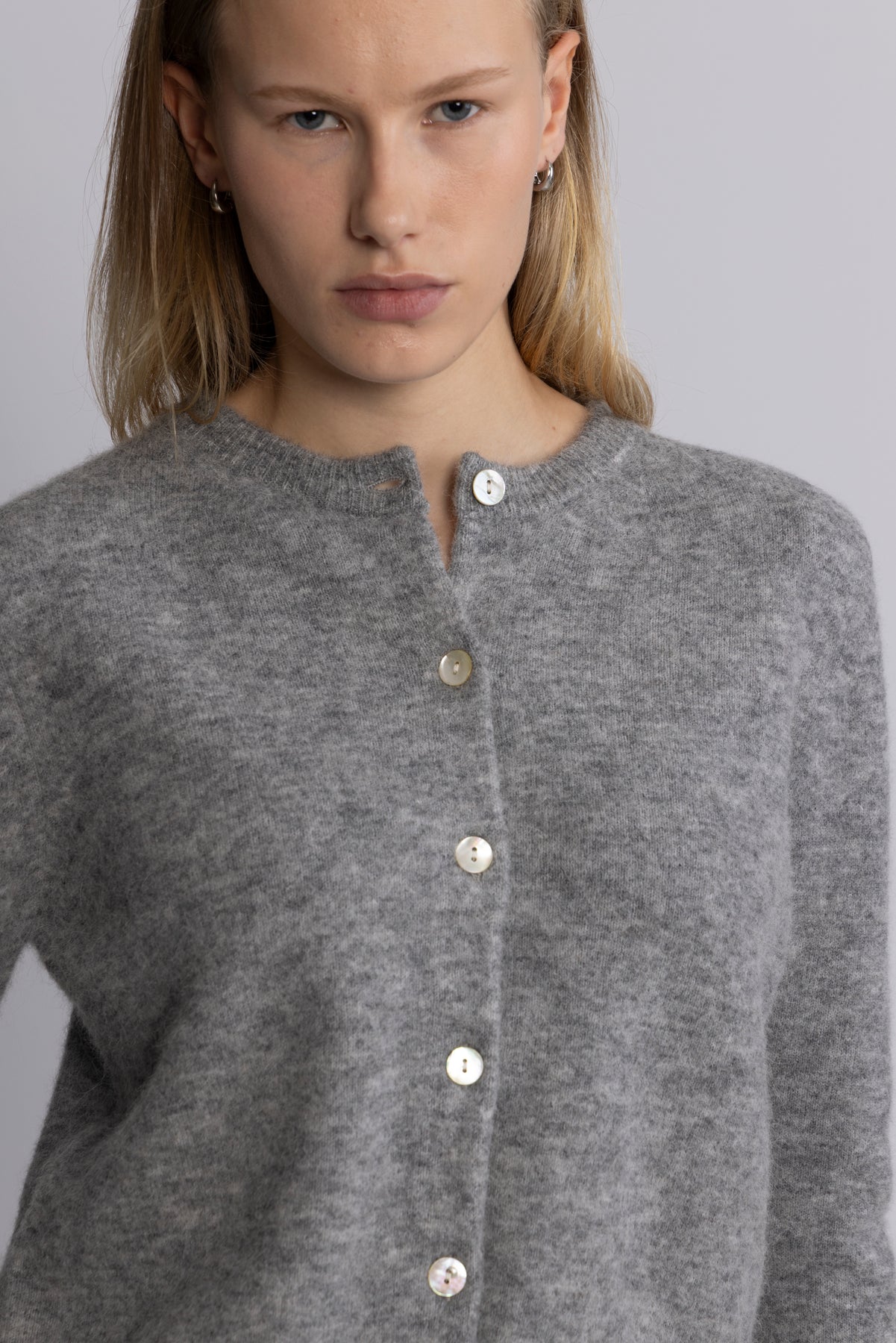 Mina Wool Cardigan - Ljusgrå melange