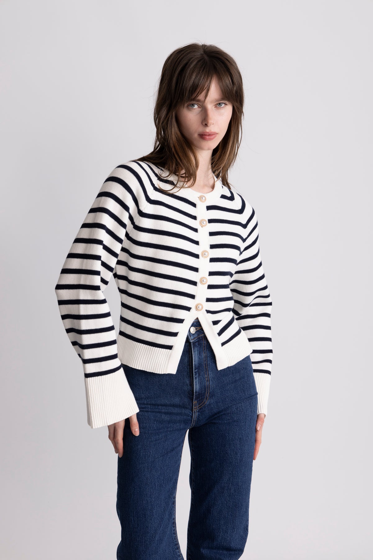 Pernille Knit Cardigan - Marinblå randig