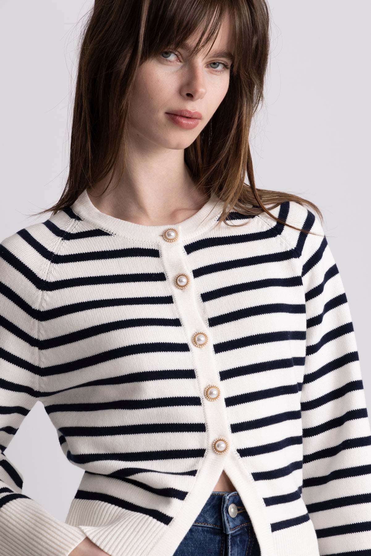 Pernille Knit Cardigan - Marinblå randig