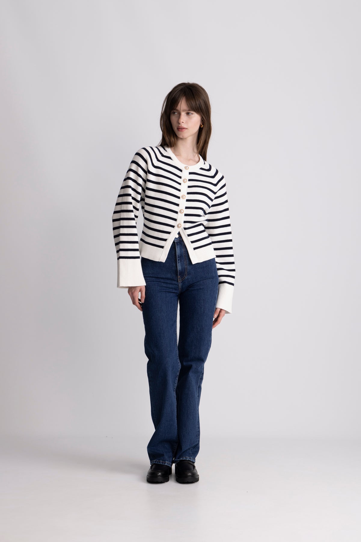 Pernille Knit Cardigan - Marinblå randig