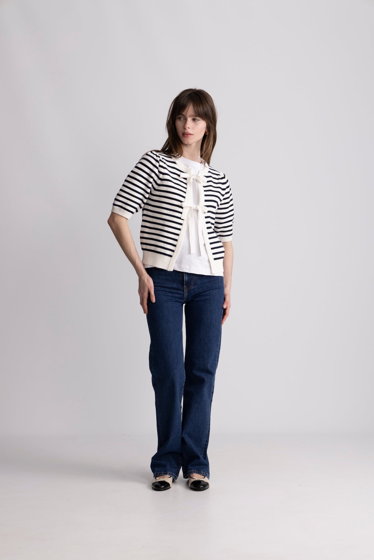 Frida Bow Knit - Off White/Blå
