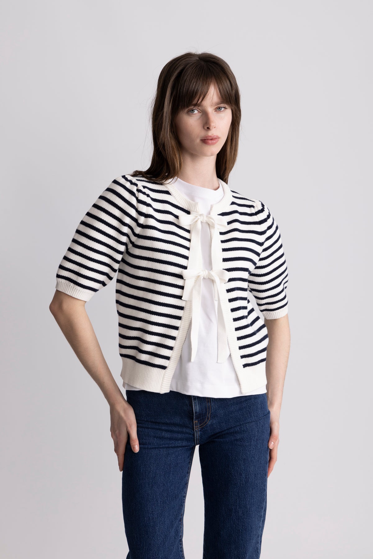 Frida Bow Knit - Off White/Blå